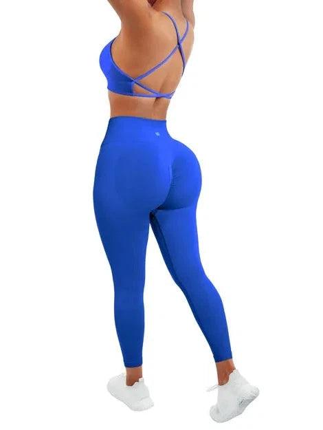  SUUKSESS Women Seamless 2 Piece Workout Sets Strappy Padded  Sports Bra Booty High Waisted Leggings Outfits