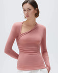 SUUKSESS Modal Cashmere Long Sleeve T Shirts for Women Ultralight Fall Fashion 2025 Trendy Asymmetric Neck Casual Tops-SUUKSESS-SUUKSESS