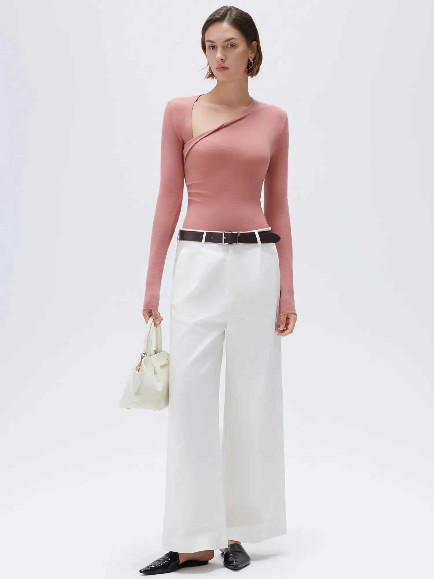 SUUKSESS Modal Cashmere Long Sleeve T Shirts for Women Ultralight Fall Fashion 2025 Trendy Asymmetric Neck Casual Tops-SUUKSESS-SUUKSESS