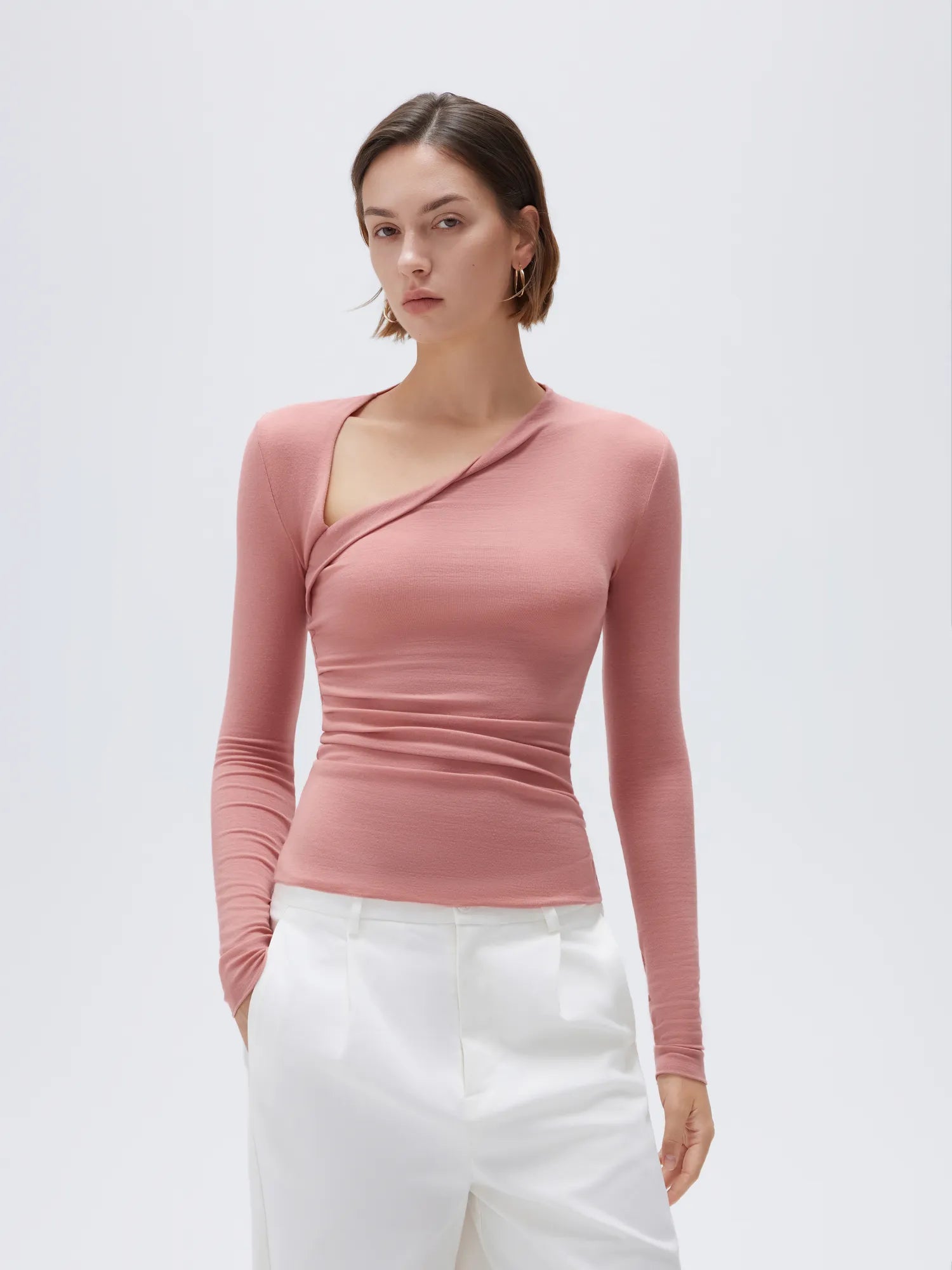 SUUKSESS Modal Cashmere Long Sleeve T Shirts for Women Ultralight Fall Fashion 2025 Trendy Asymmetric Neck Casual Tops-SUUKSESS-SUUKSESS