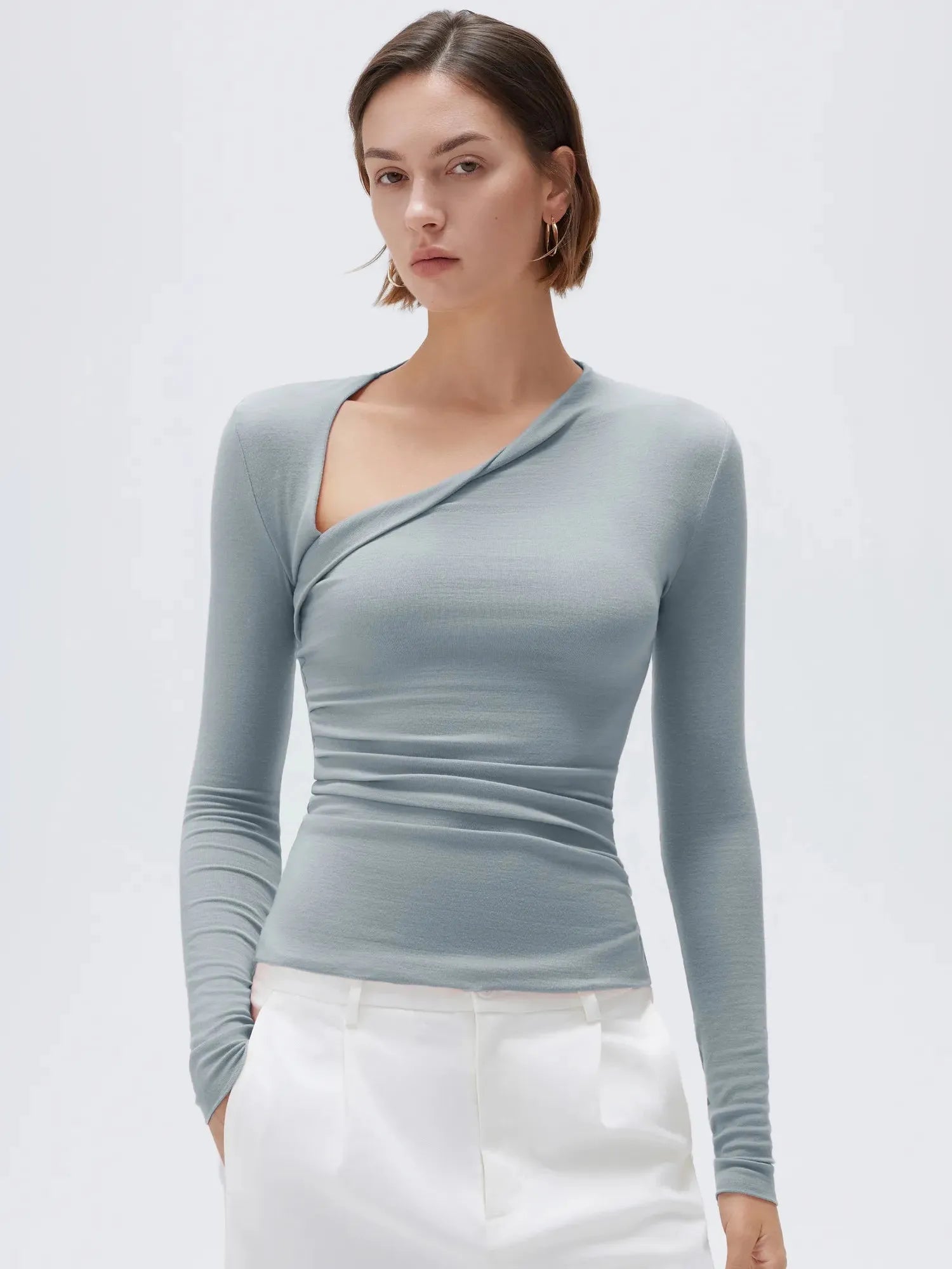 SUUKSESS Modal Cashmere Long Sleeve T Shirts for Women Ultralight Fall Fashion 2025 Trendy Asymmetric Neck Casual Tops-SUUKSESS-SUUKSESS
