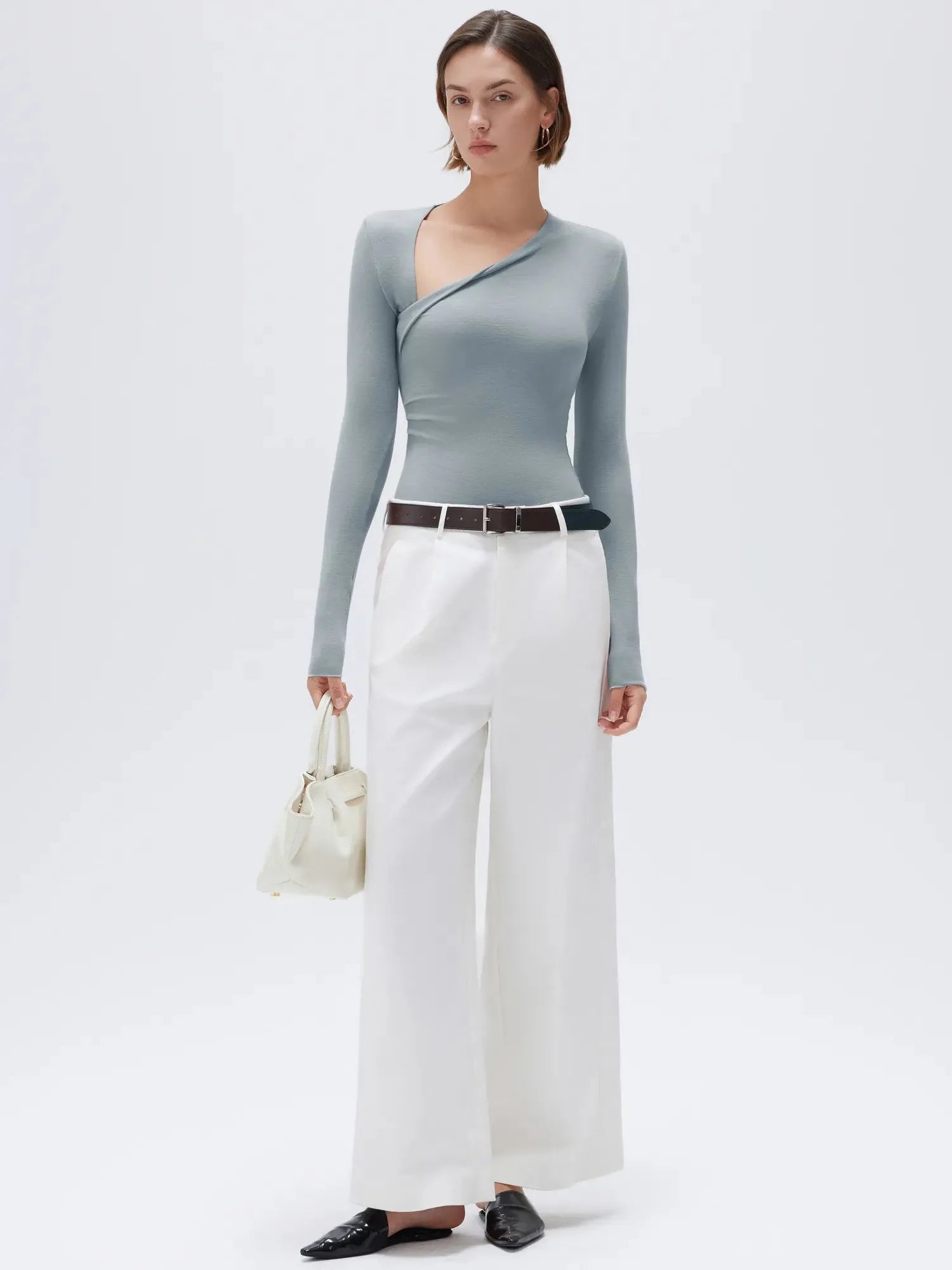 SUUKSESS Modal Cashmere Long Sleeve T Shirts for Women Ultralight Fall Fashion 2025 Trendy Asymmetric Neck Casual Tops-SUUKSESS-SUUKSESS