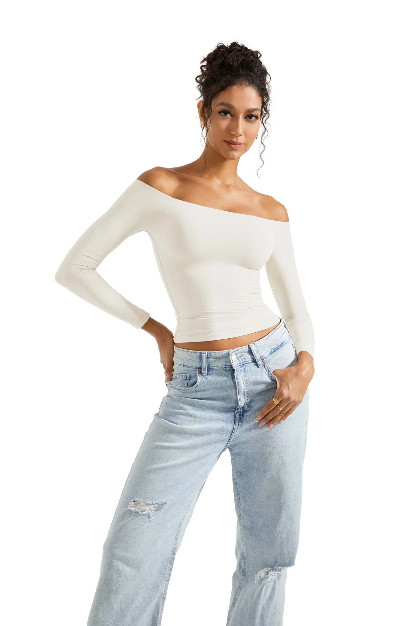 Buttery Soft Off Shoulder Shirt - Long Sleeve-Clothing-SUUKSESS-White-XS-SUUKSESS