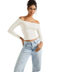 Buttery Soft Off Shoulder Shirt - Long Sleeve-Clothing-SUUKSESS-White-XS-SUUKSESS