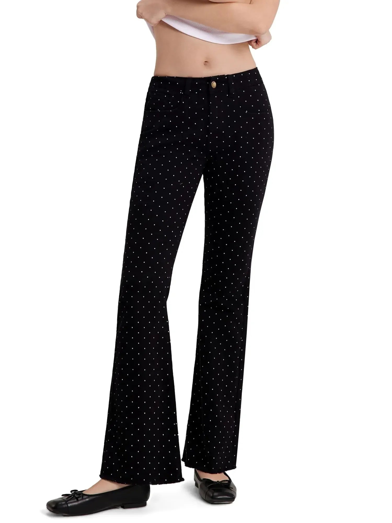 MovaFit Stretchy Bootcut Jean-SUUKSESS-Black Polka Dots-2-SUUKSESS