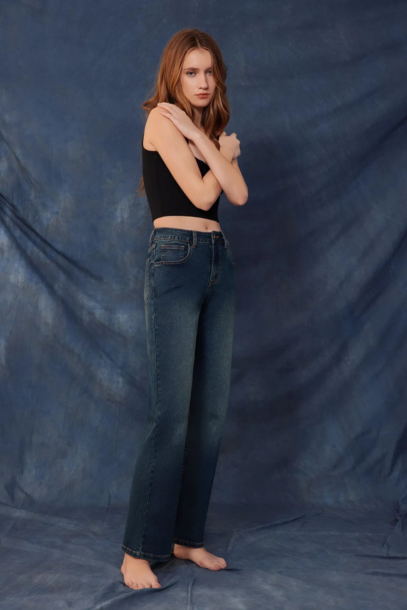 Mid-Rise Stretch Straight Leg Jeans-SUUKSESS-SUUKSESS