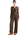 Ribbed Cardign Lounge Set-SUUKSESS-Brown-XS-SUUKSESS