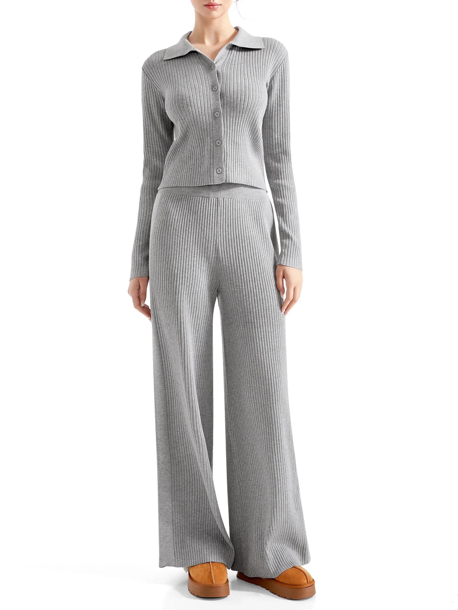 Ribbed Cardign Lounge Set-SUUKSESS-SUUKSESS