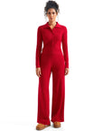 Ribbed Cardign Lounge Set-SUUKSESS-Red-XS-SUUKSESS