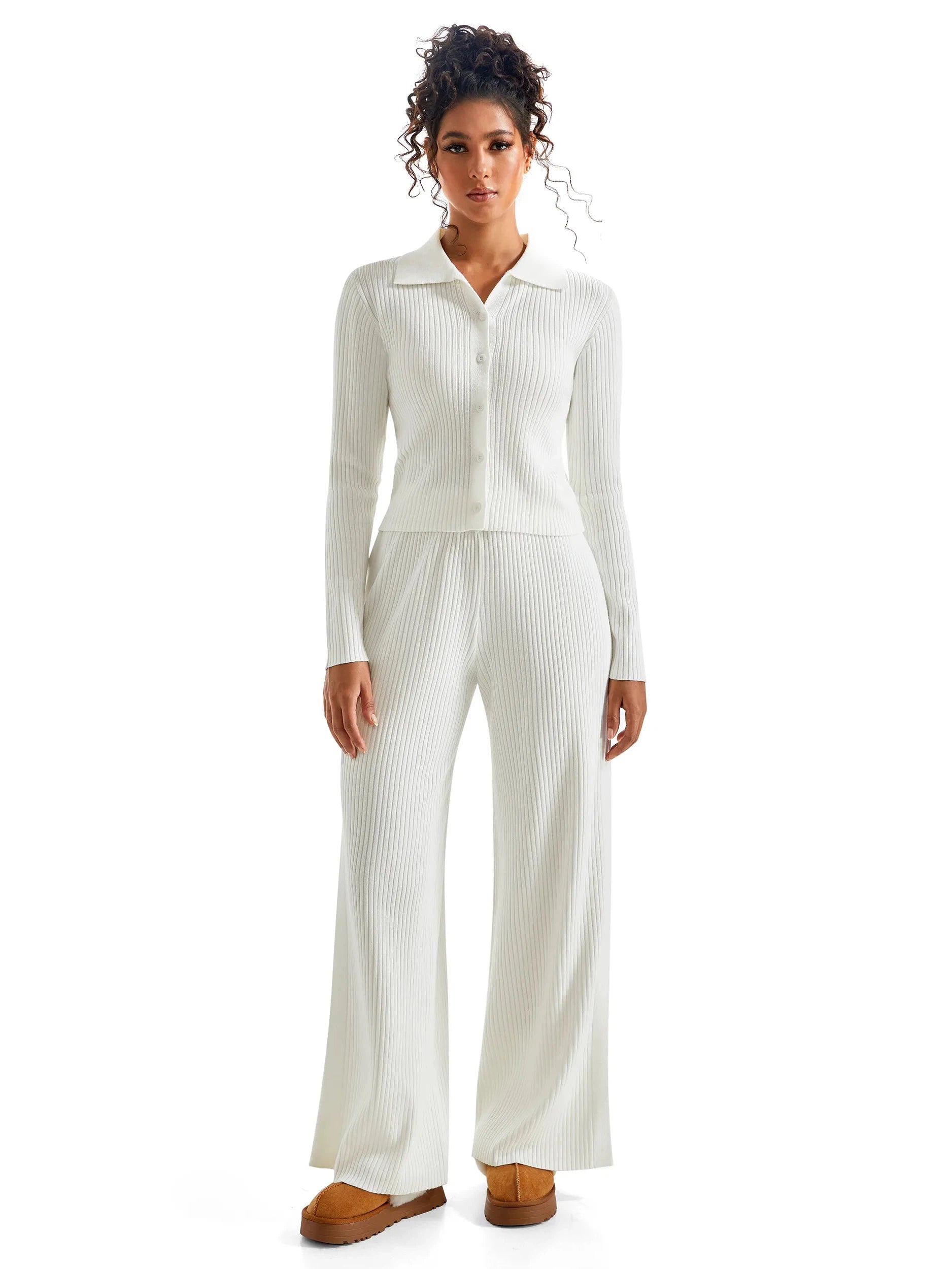 Ribbed Cardign Lounge Set-SUUKSESS-White-XS-SUUKSESS