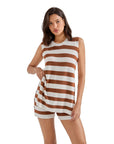 Sleeveless Knit Sweater Lounge Set-SUUKSESS-Brown White Stripe-XS-SUUKSESS