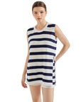 Sleeveless Knit Sweater Lounge Set-SUUKSESS-Blue White Stripe-XS-SUUKSESS