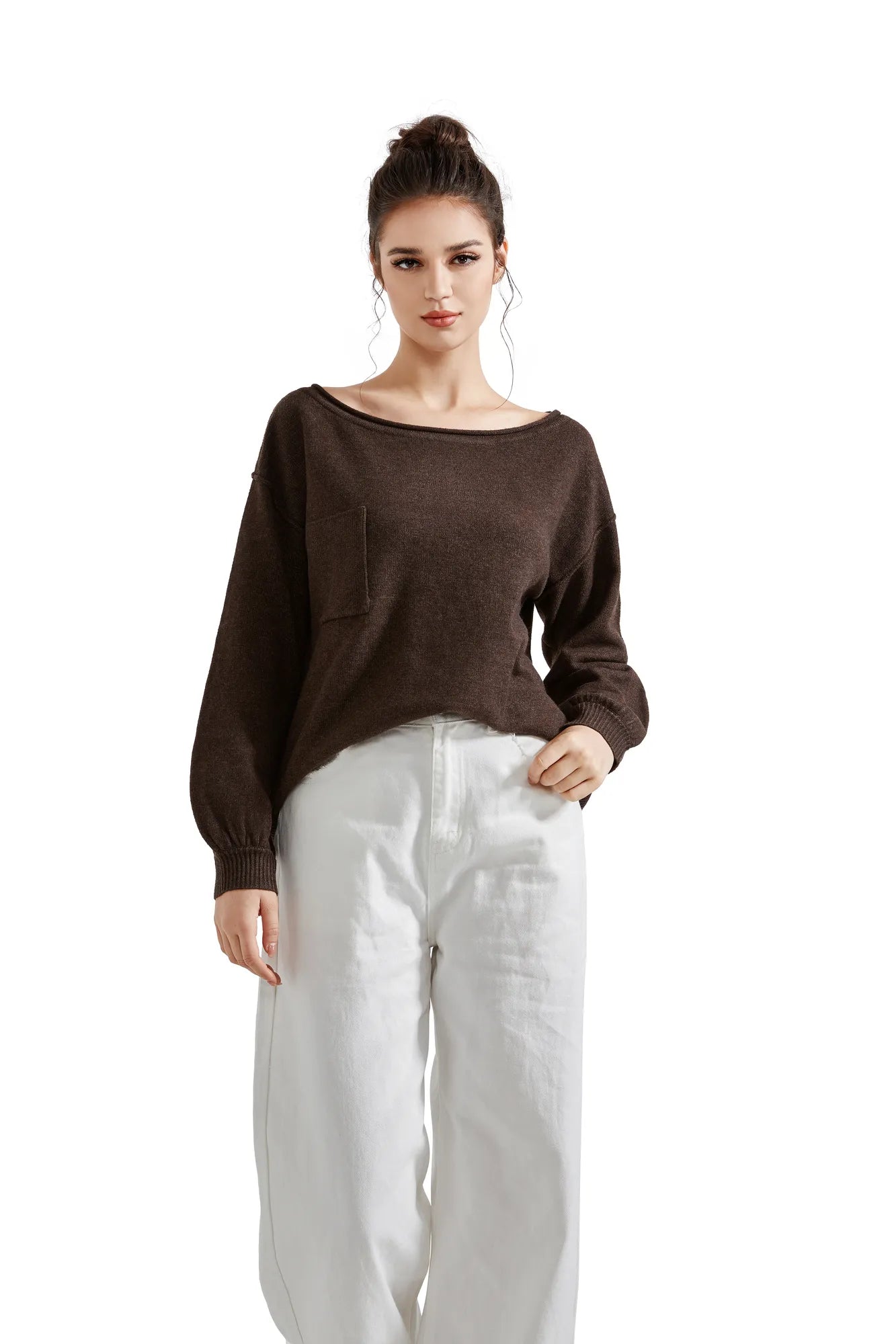 Knit Off Shoulder Sweater Shirts-Clothing-SUUKSESS-Mocha-XS-SUUKSESS