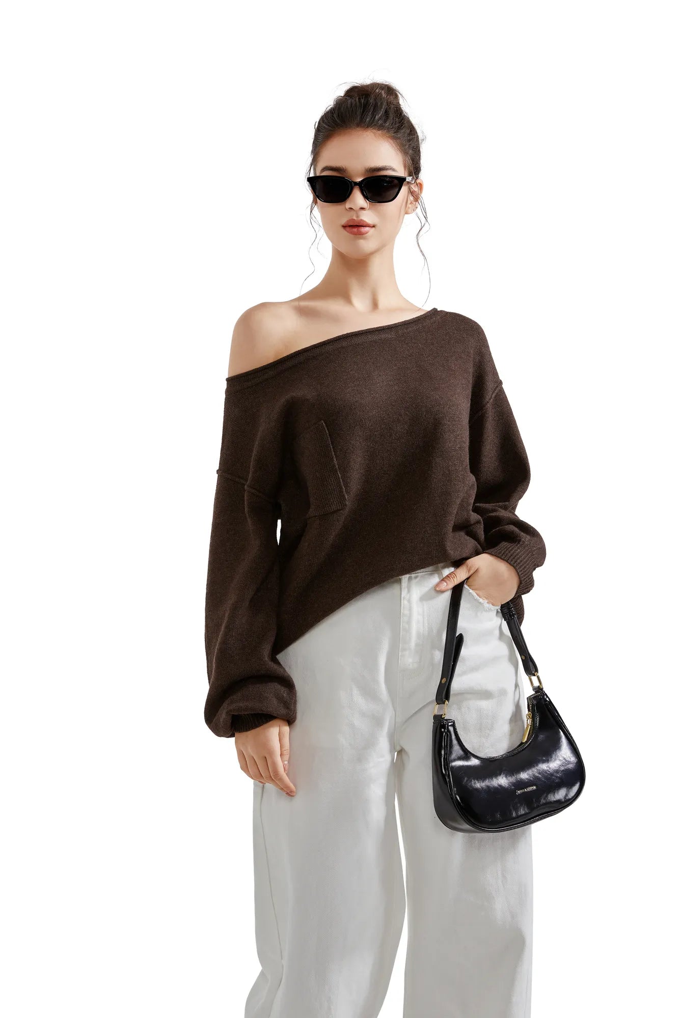 Knit Off Shoulder Sweater Shirts-Clothing-SUUKSESS-SUUKSESS