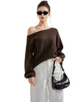 Knit Off Shoulder Sweater Shirts-Clothing-SUUKSESS-SUUKSESS