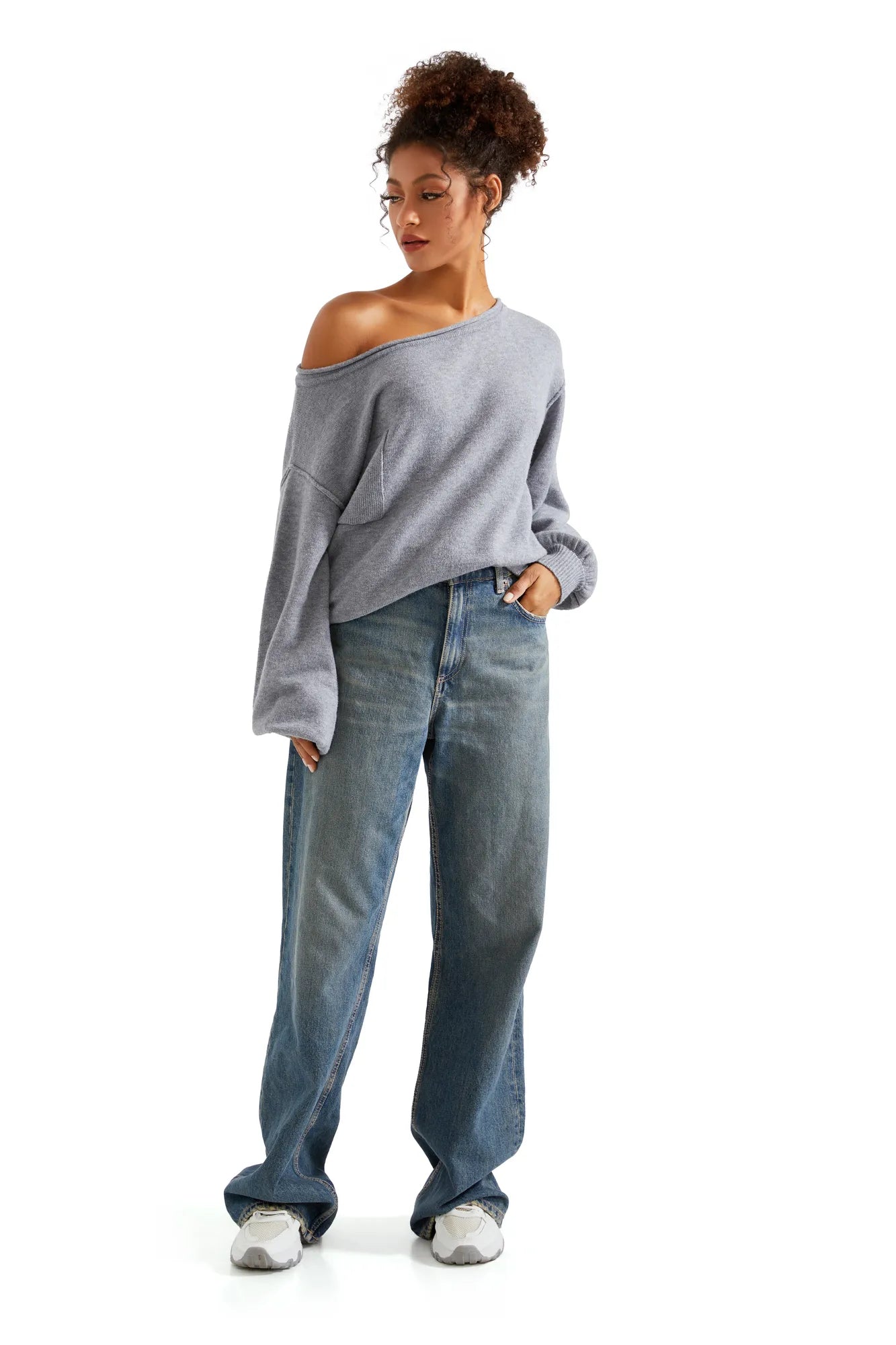 Knit Off Shoulder Sweater Shirts-Clothing-SUUKSESS-SUUKSESS