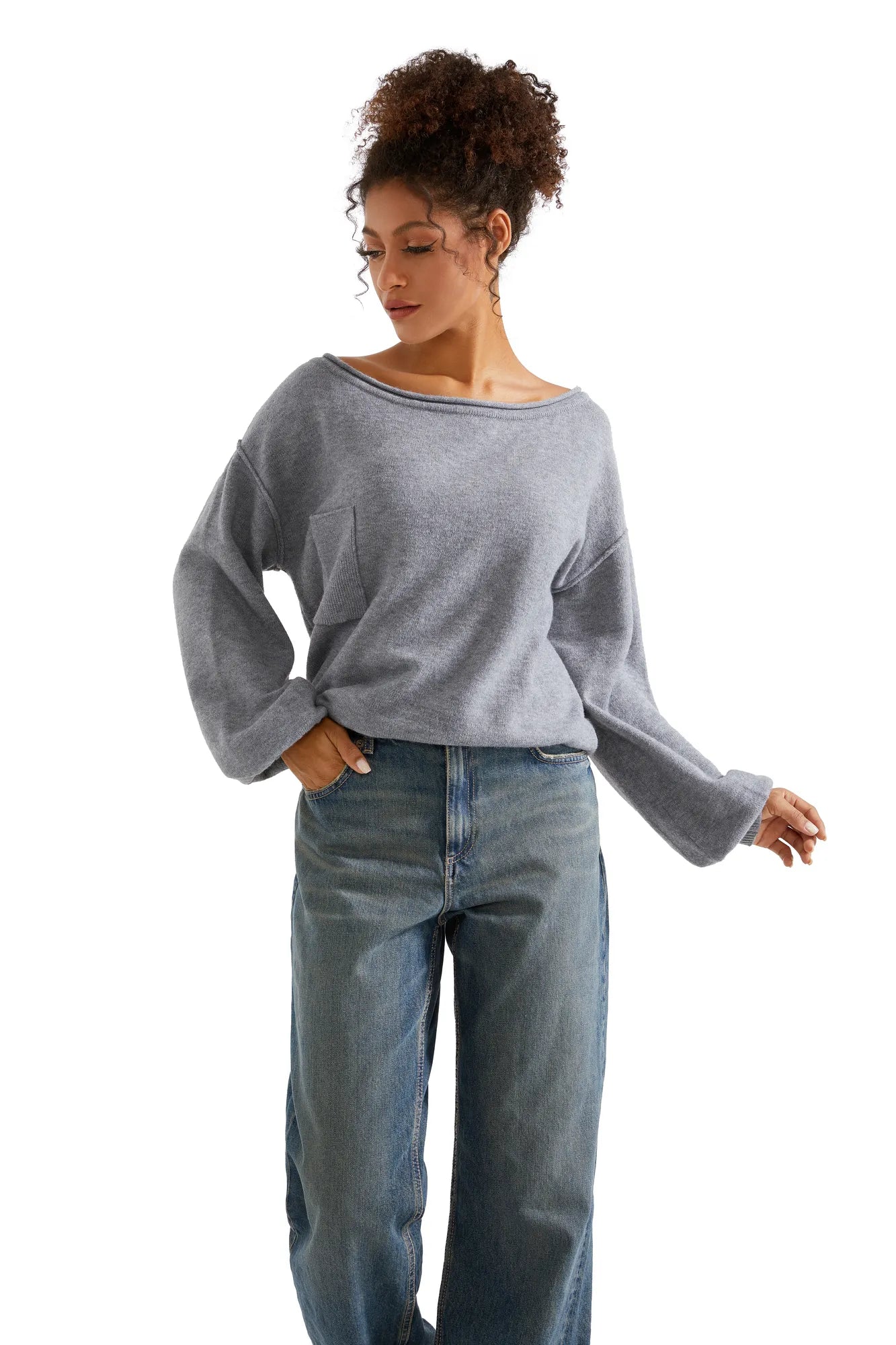 Knit Off Shoulder Sweater Shirts-Clothing-SUUKSESS-SUUKSESS