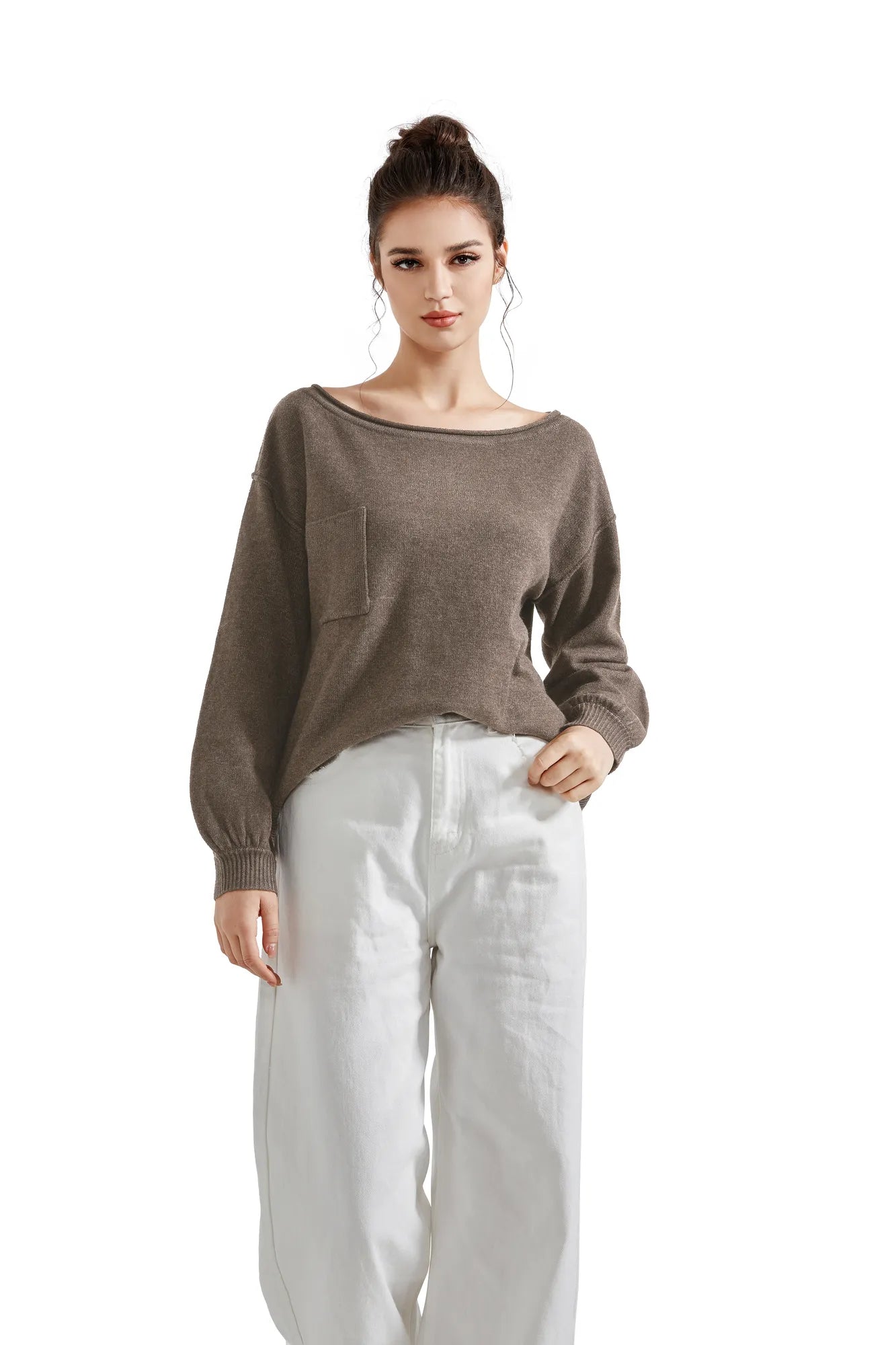 Knit Off Shoulder Sweater Shirts-Clothing-SUUKSESS-Oatmeal-XS-SUUKSESS