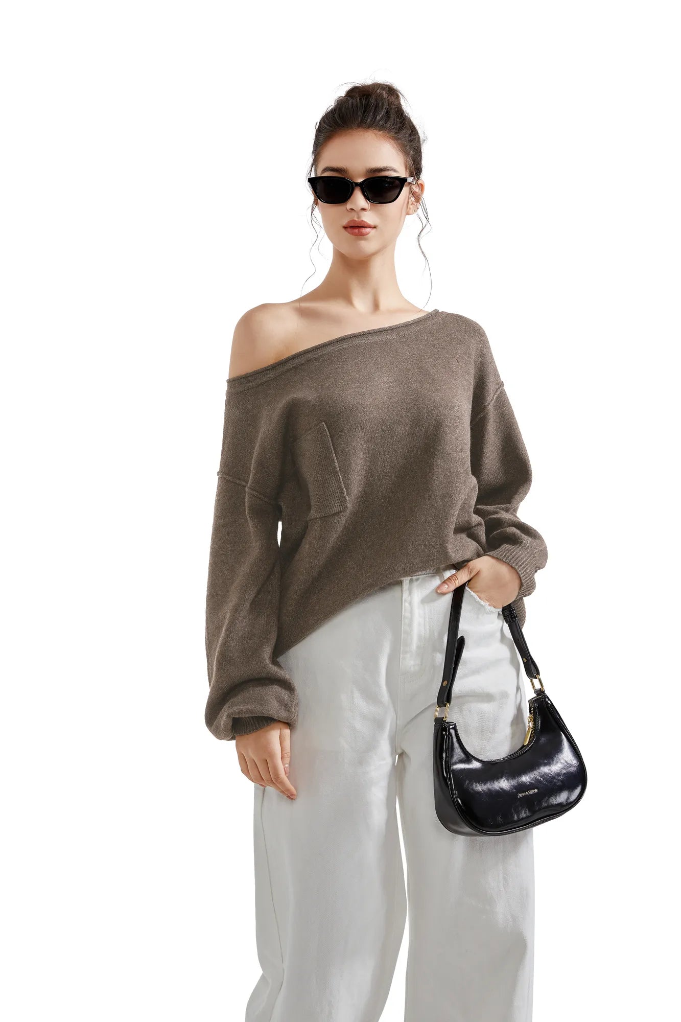 Knit Off Shoulder Sweater Shirts-Clothing-SUUKSESS-SUUKSESS