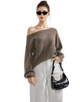 Knit Off Shoulder Sweater Shirts-Clothing-SUUKSESS-SUUKSESS