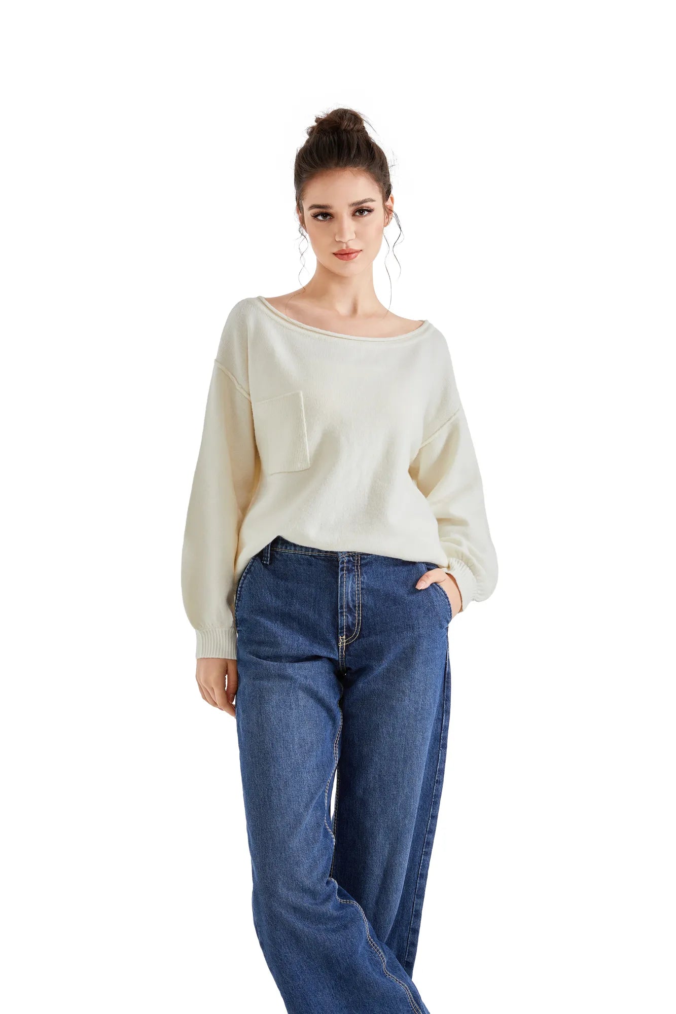 Knit Off Shoulder Sweater Shirts-Clothing-SUUKSESS-White-XS-SUUKSESS