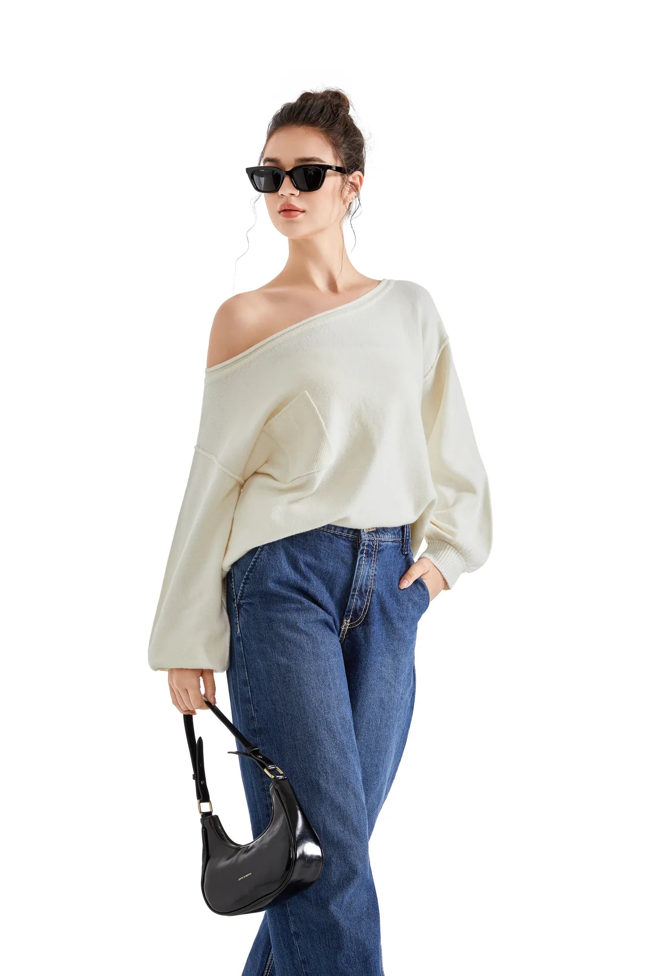 Knit Off Shoulder Sweater Shirts-Clothing-SUUKSESS-SUUKSESS