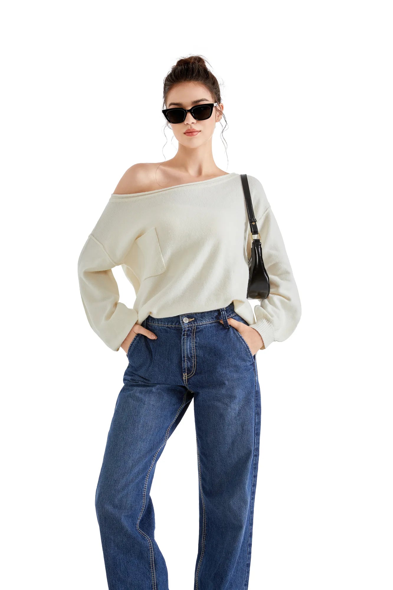 Knit Off Shoulder Sweater Shirts-Clothing-SUUKSESS-SUUKSESS