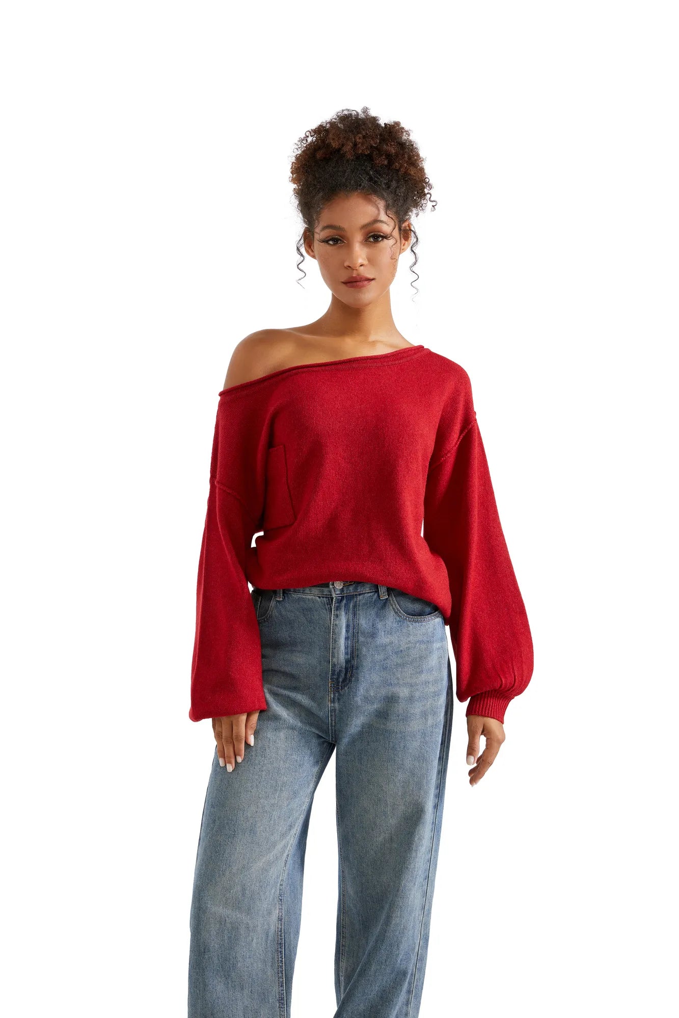 Knit Off Shoulder Sweater Shirts-Clothing-SUUKSESS-Wine Red-XS-SUUKSESS