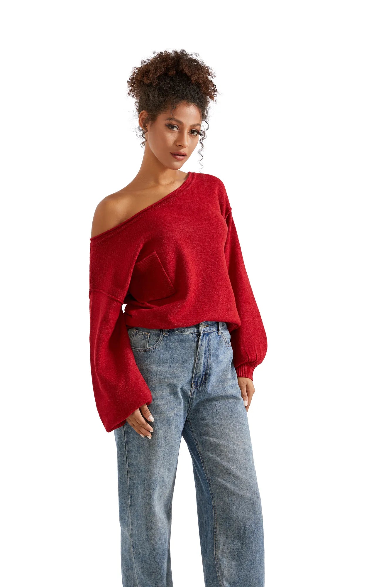 Knit Off Shoulder Sweater Shirts-Clothing-SUUKSESS-SUUKSESS