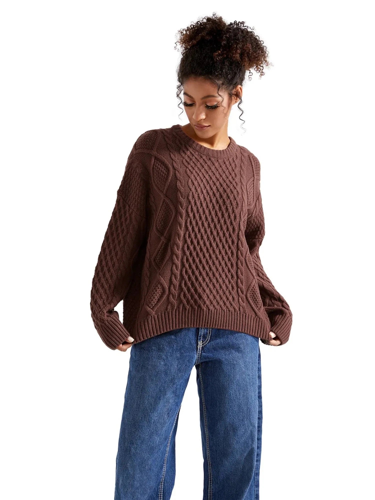 Cable Knit Sweater-Clothing-SUUKSESS-Brown-XS-SUUKSESS