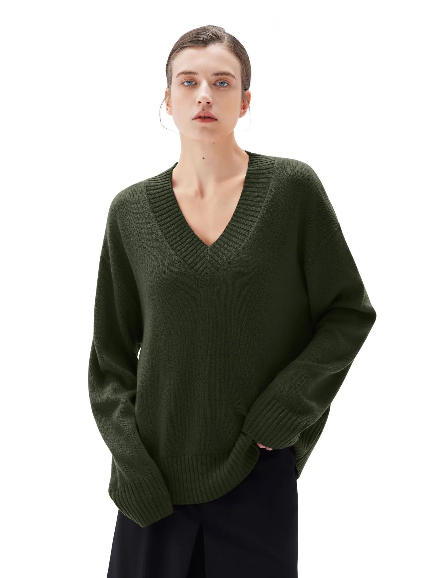 SUUKSESS Women Cashmere Oversized V Neck Pullover Sweaters Long Sleeve Jumpers-SUUKSESS-SUUKSESS