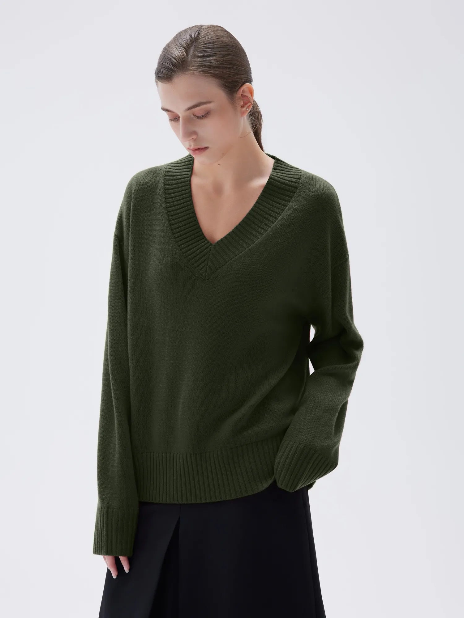 SUUKSESS Women Cashmere Oversized V Neck Pullover Sweaters Long Sleeve Jumpers-SUUKSESS-SUUKSESS
