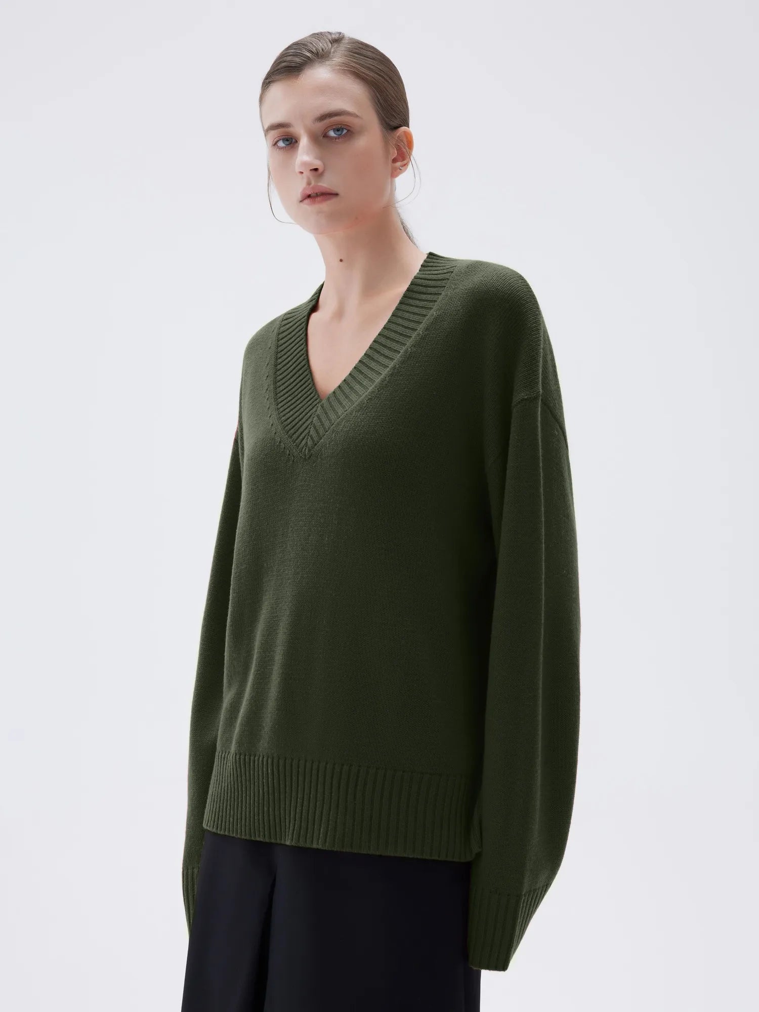 SUUKSESS Women Cashmere Oversized V Neck Pullover Sweaters Long Sleeve Jumpers-SUUKSESS-SUUKSESS