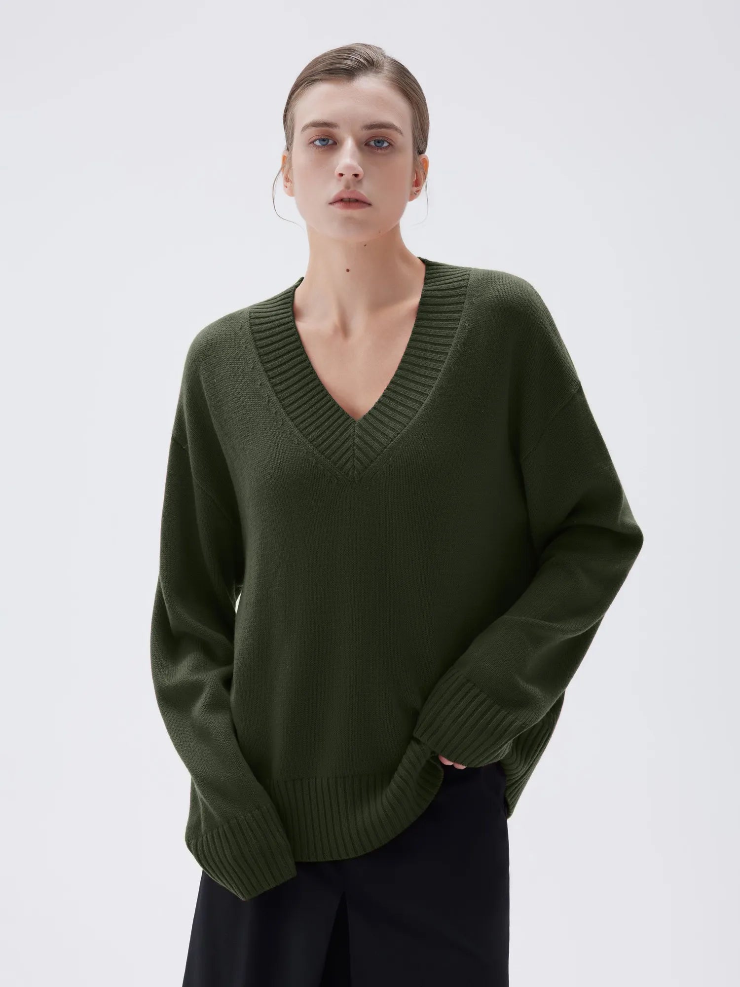 SUUKSESS Women Cashmere Oversized V Neck Pullover Sweaters Long Sleeve Jumpers-SUUKSESS-SUUKSESS
