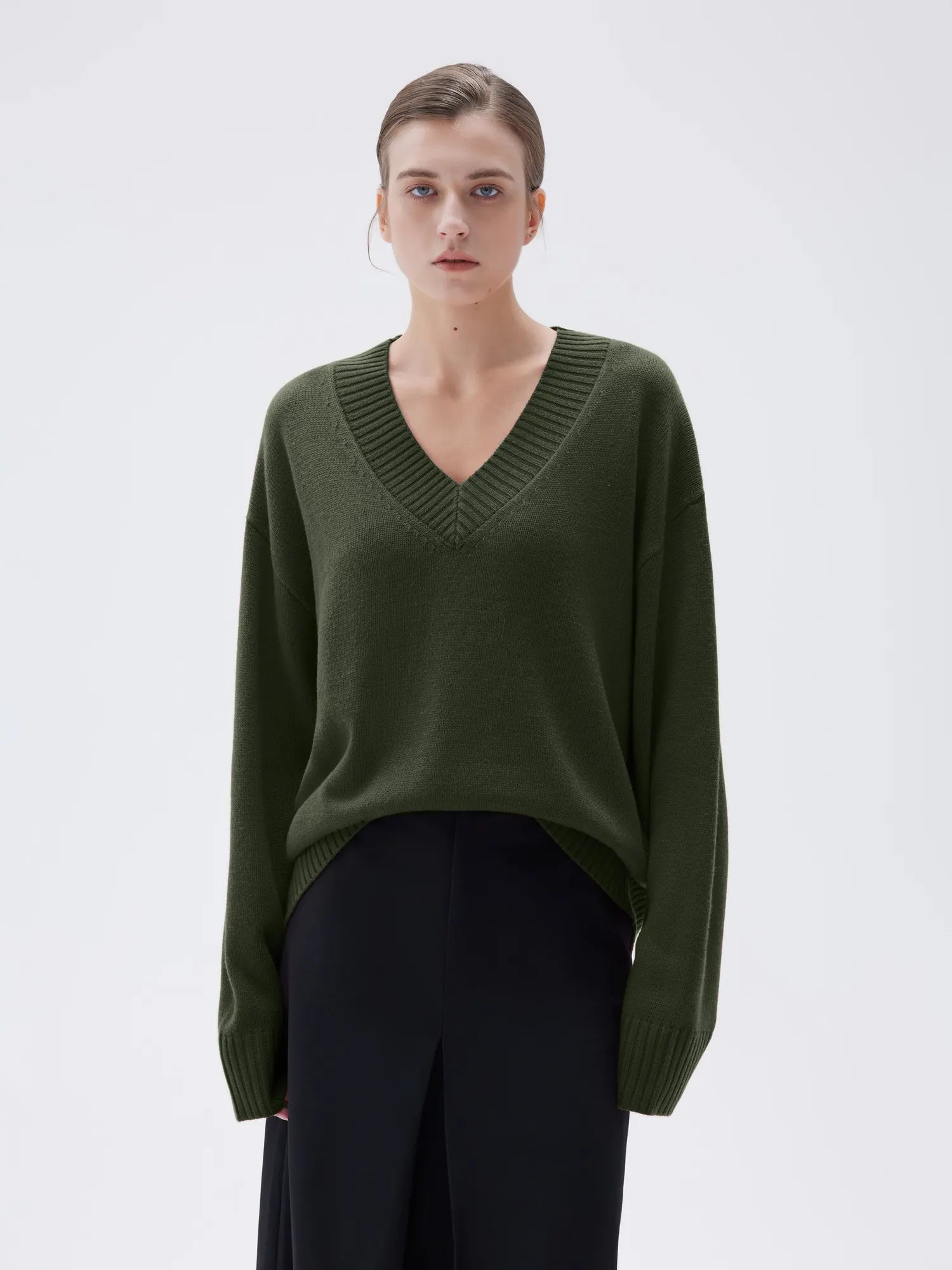SUUKSESS Women Cashmere Oversized V Neck Pullover Sweaters Long Sleeve Jumpers-SUUKSESS-SUUKSESS