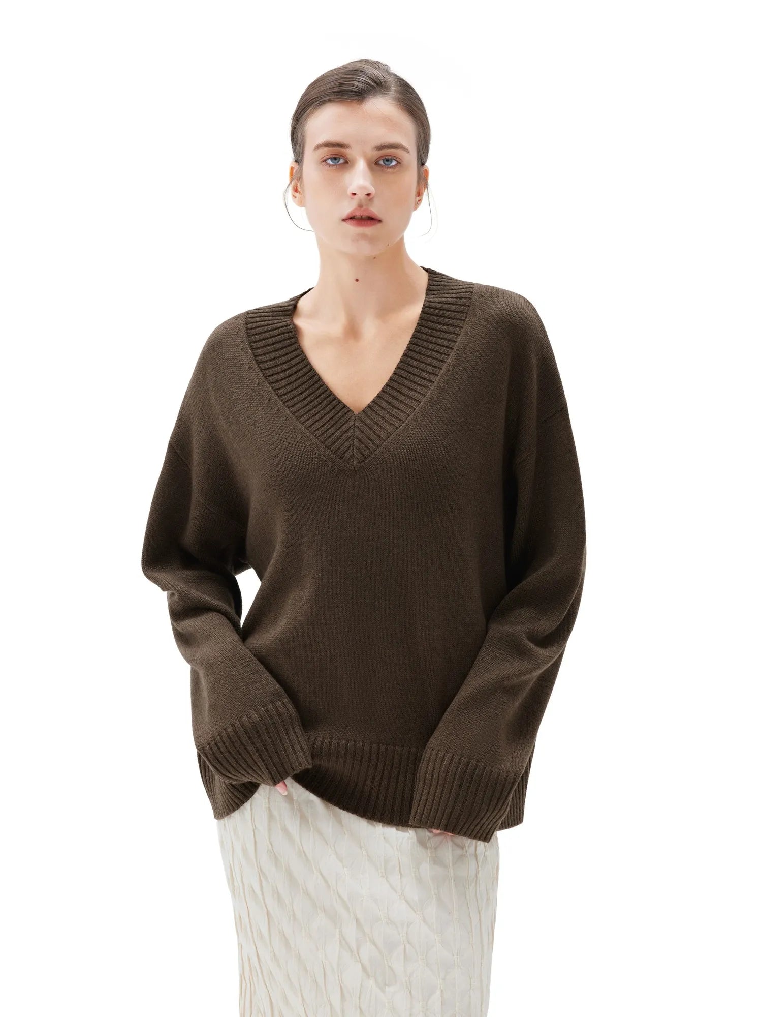 SUUKSESS Women Cashmere Oversized V Neck Pullover Sweaters Long Sleeve Jumpers-SUUKSESS-Terra-XS-SUUKSESS