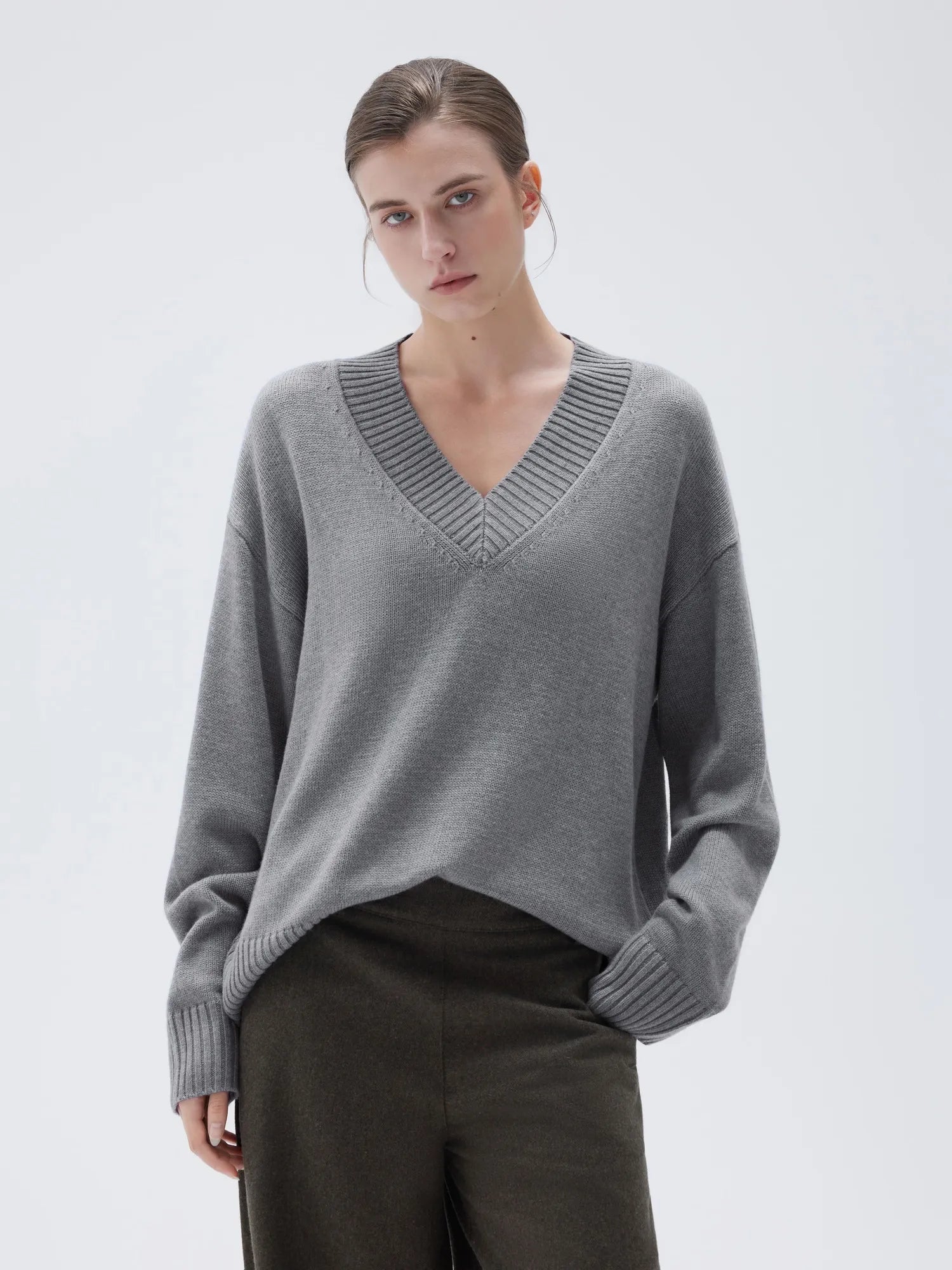 SUUKSESS Women Cashmere Oversized V Neck Pullover Sweaters Long Sleeve Jumpers-SUUKSESS-SUUKSESS
