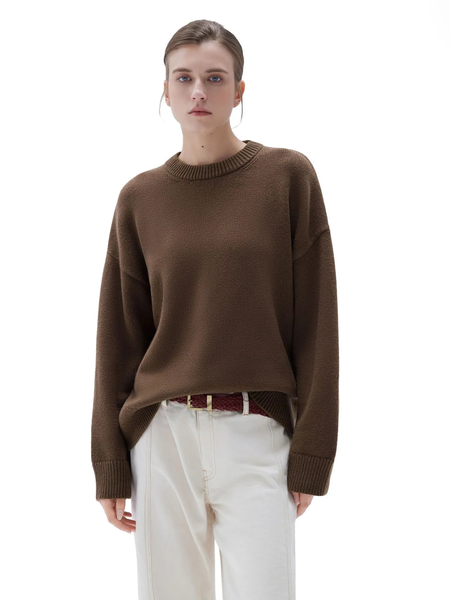 SUUKSESS Women Cashmere Oversized Long Sleeve Pullover Sweater Crew Neck Jumpers-SUUKSESS-Brown-XS-SUUKSESS