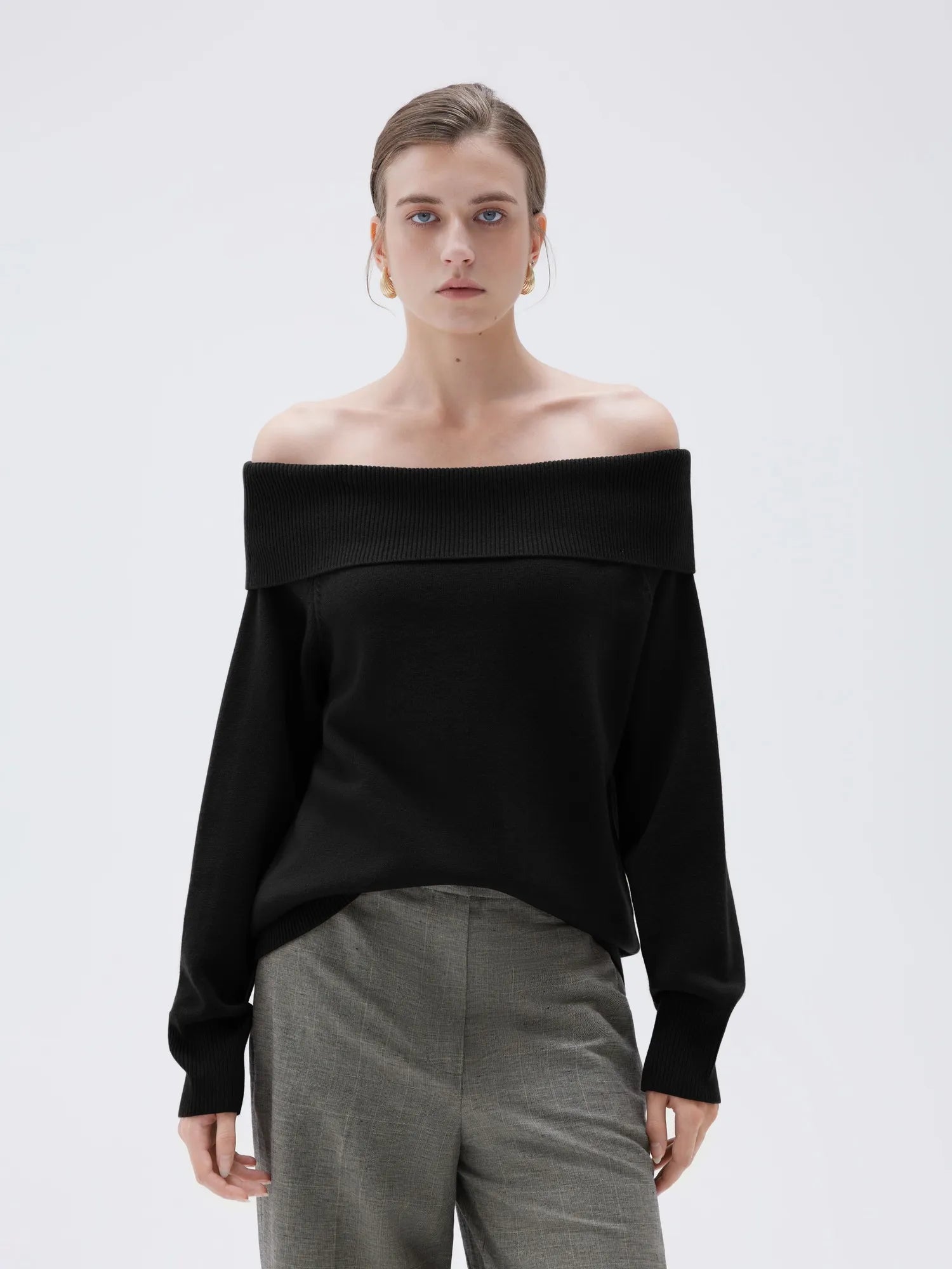 SUUKSESS Women Cashmere Off The Shoulder Sweater Oversized Knit Long Sleeve Tops-SUUKSESS-Black-XS-SUUKSESS