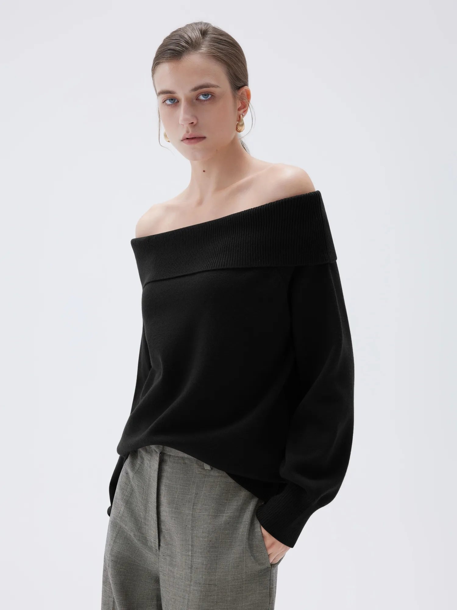 SUUKSESS Women Cashmere Off The Shoulder Sweater Oversized Knit Long Sleeve Tops-SUUKSESS-SUUKSESS