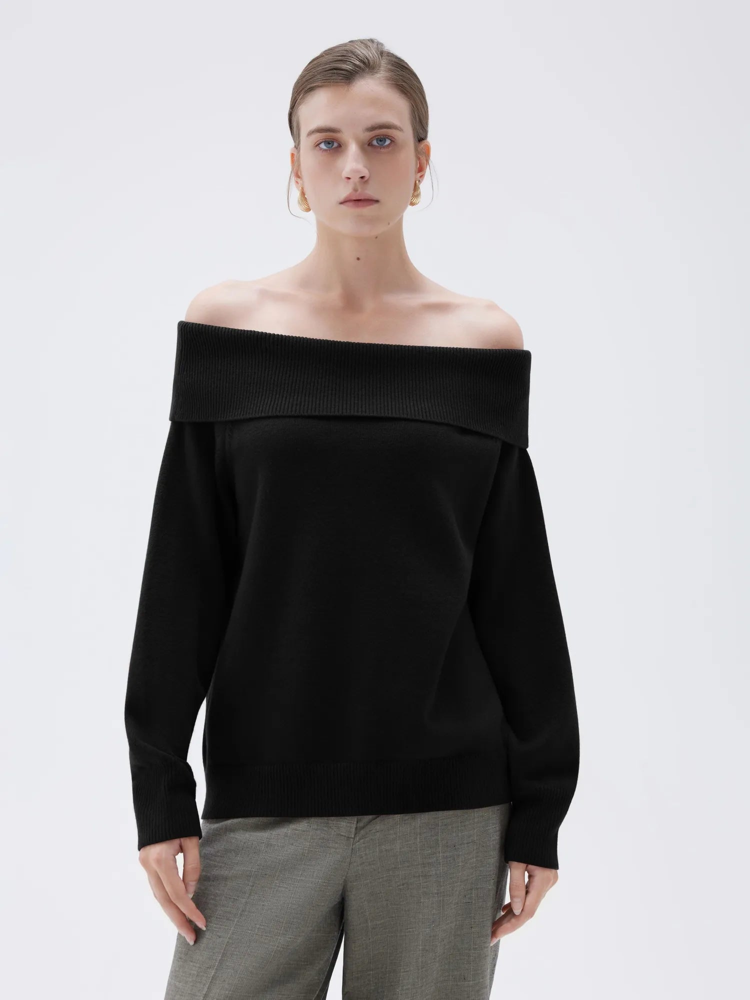 SUUKSESS Women Cashmere Off The Shoulder Sweater Oversized Knit Long Sleeve Tops-SUUKSESS-SUUKSESS