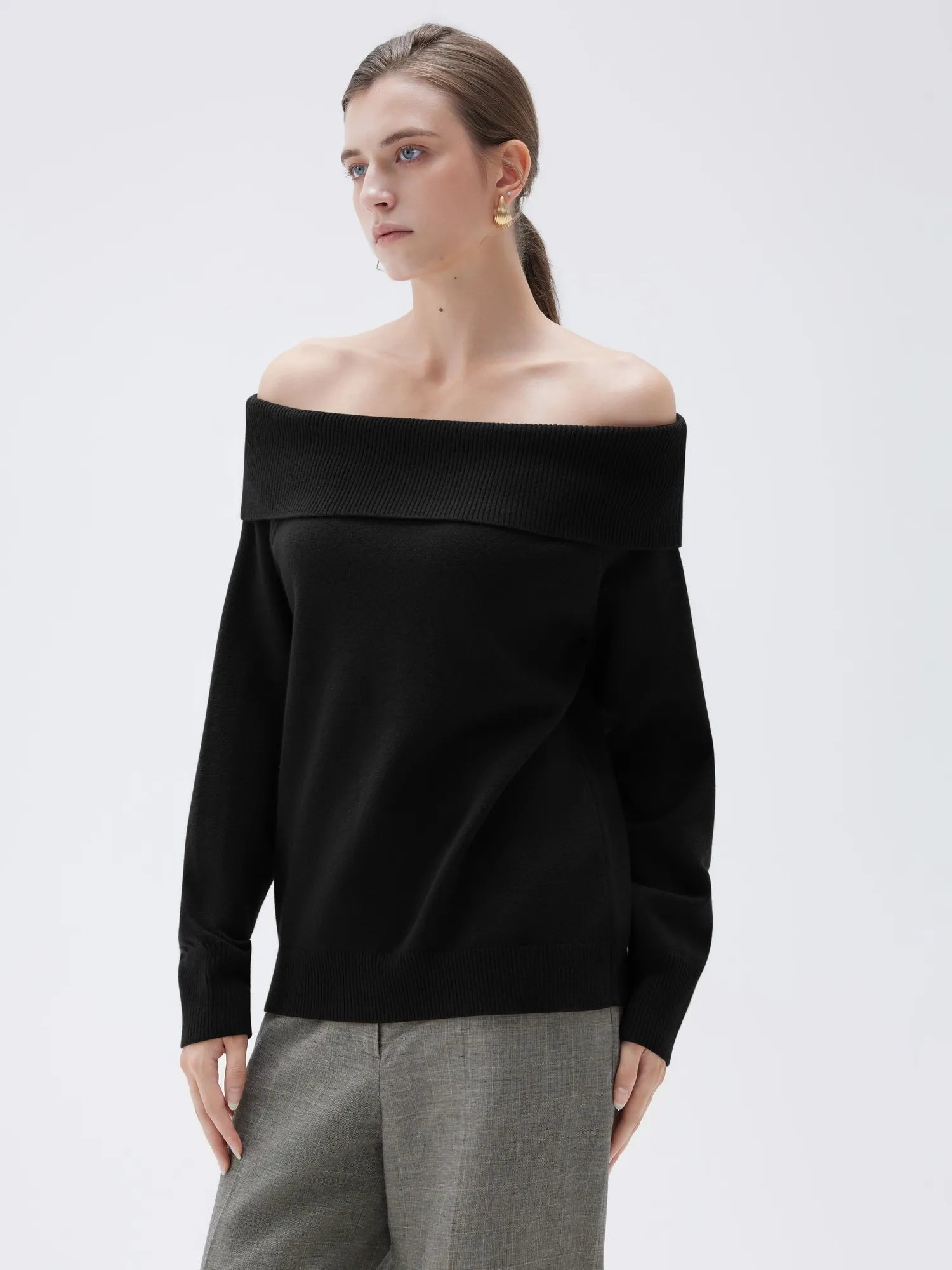 SUUKSESS Women Cashmere Off The Shoulder Sweater Oversized Knit Long Sleeve Tops-SUUKSESS-SUUKSESS