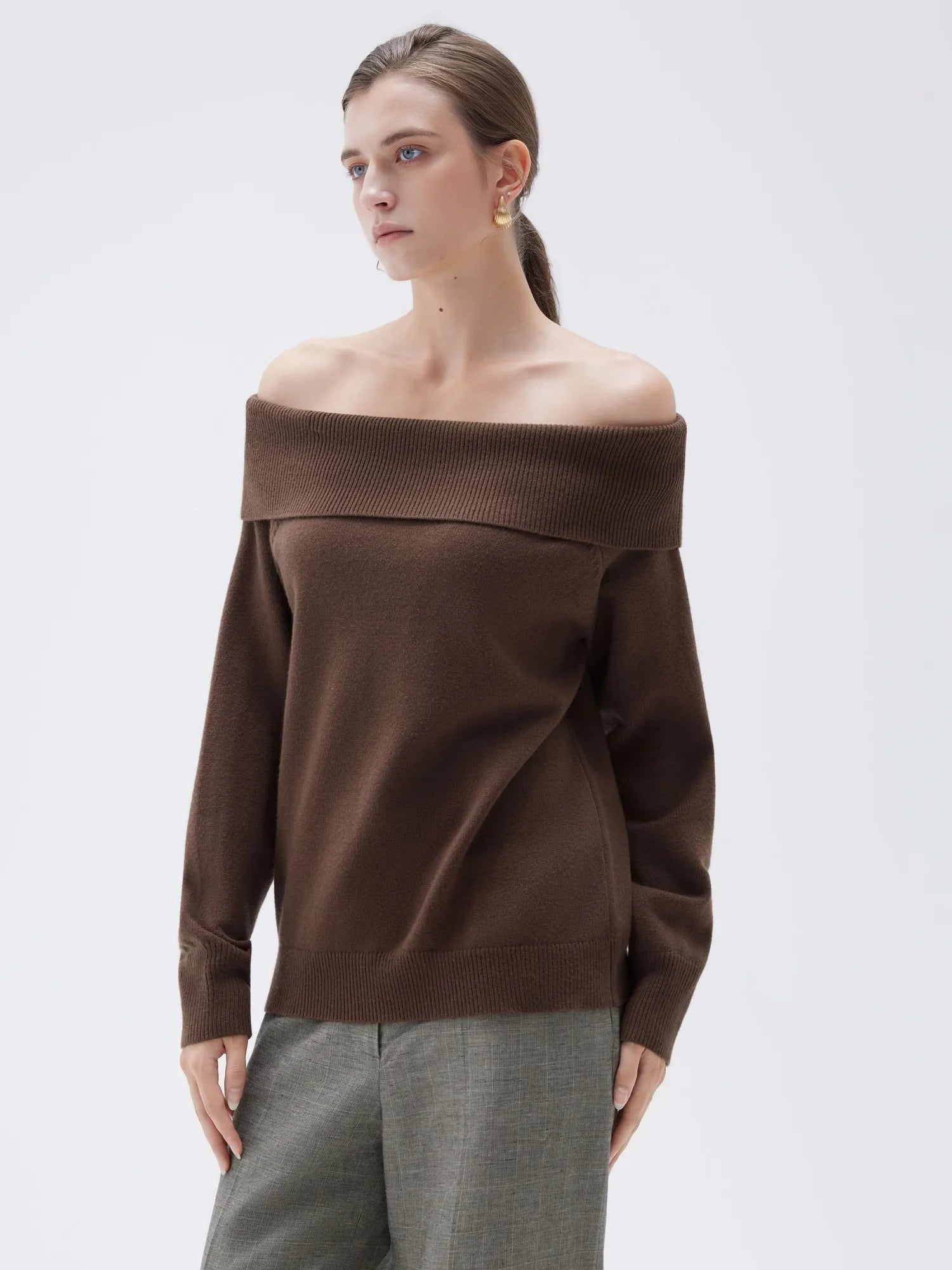 SUUKSESS Women Cashmere Off The Shoulder Sweater Oversized Knit Long Sleeve Tops-SUUKSESS-SUUKSESS