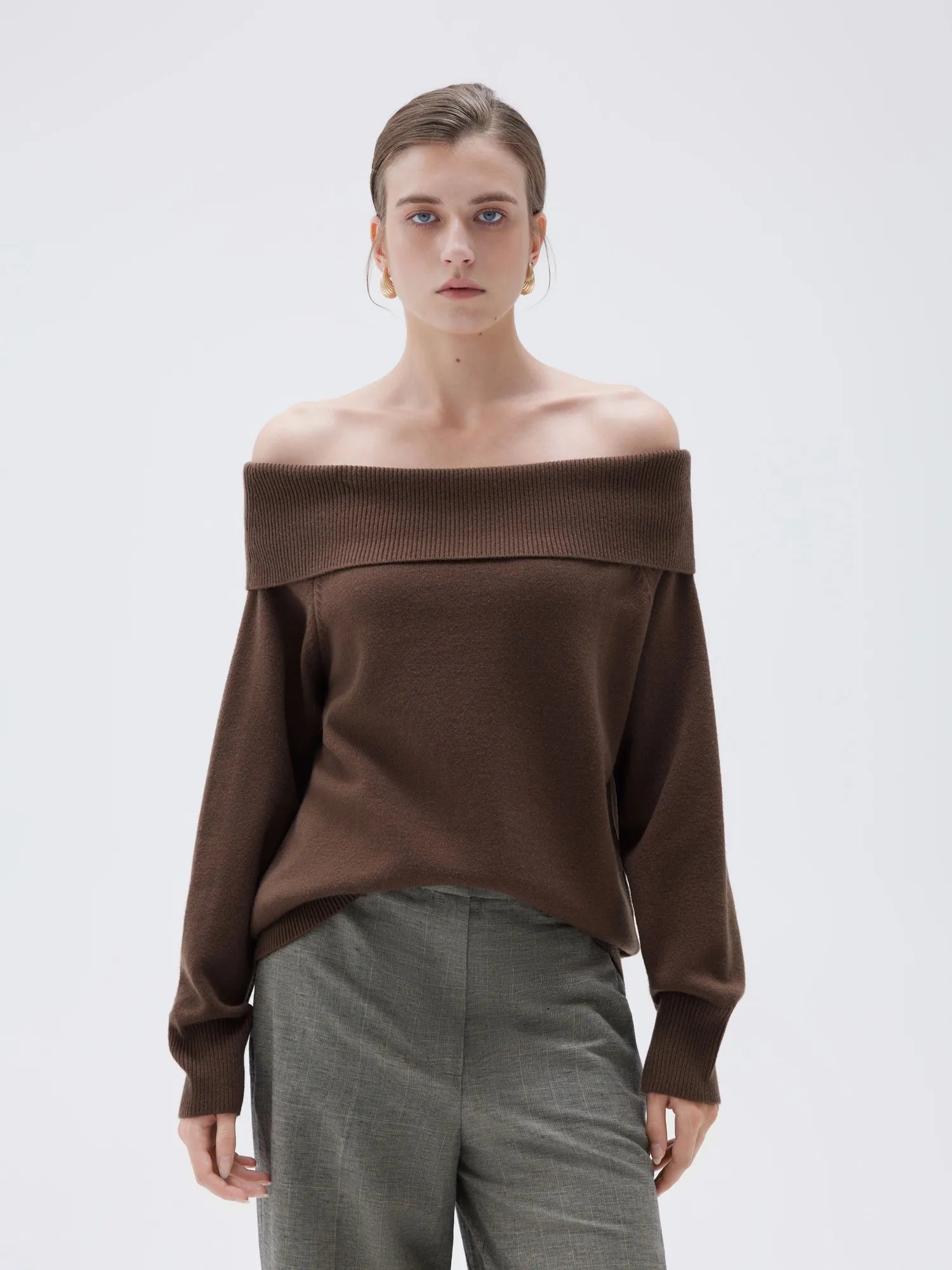 SUUKSESS Women Cashmere Off The Shoulder Sweater Oversized Knit Long Sleeve Tops-SUUKSESS-SUUKSESS