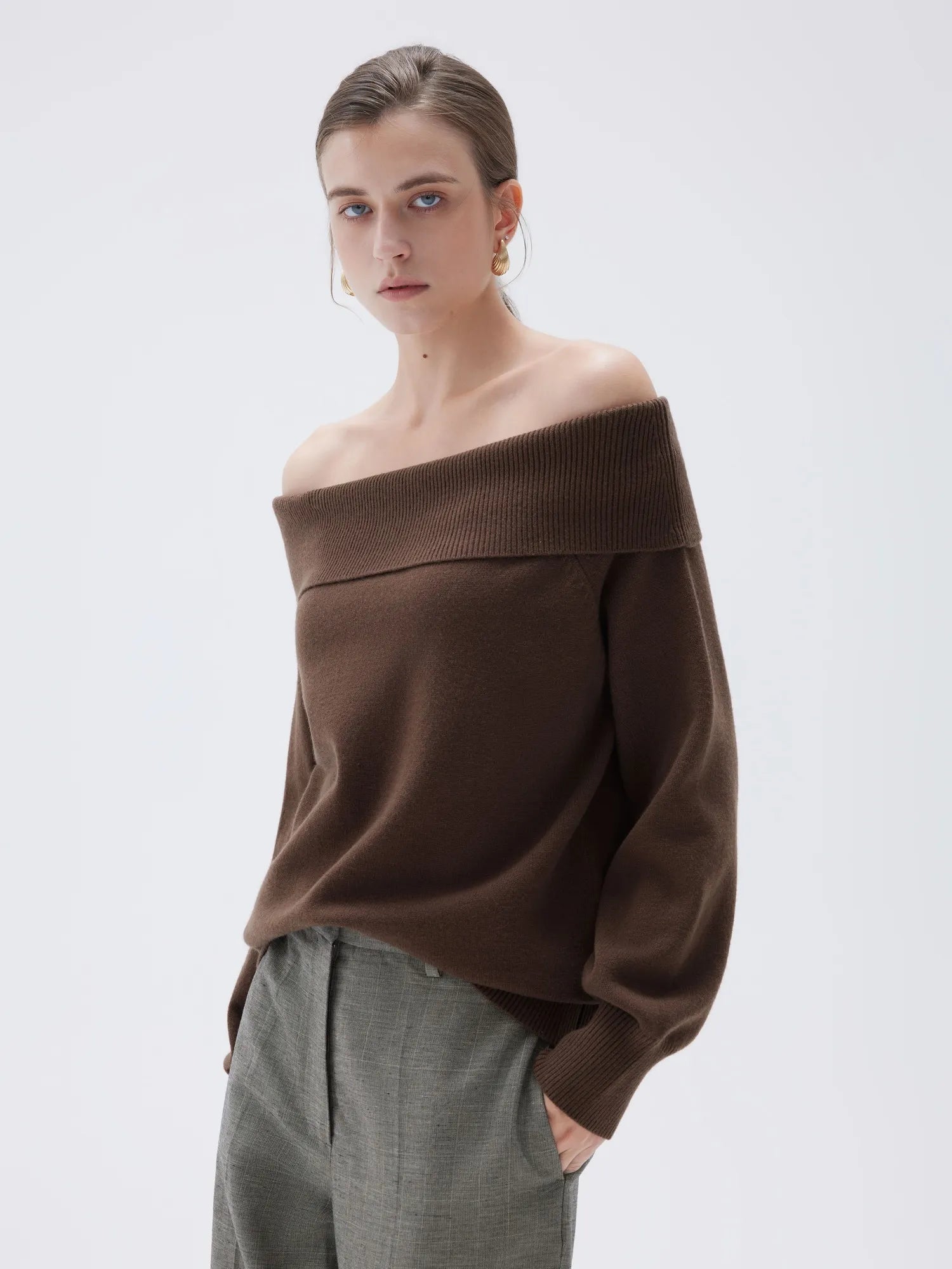 SUUKSESS Women Cashmere Off The Shoulder Sweater Oversized Knit Long Sleeve Tops-SUUKSESS-SUUKSESS