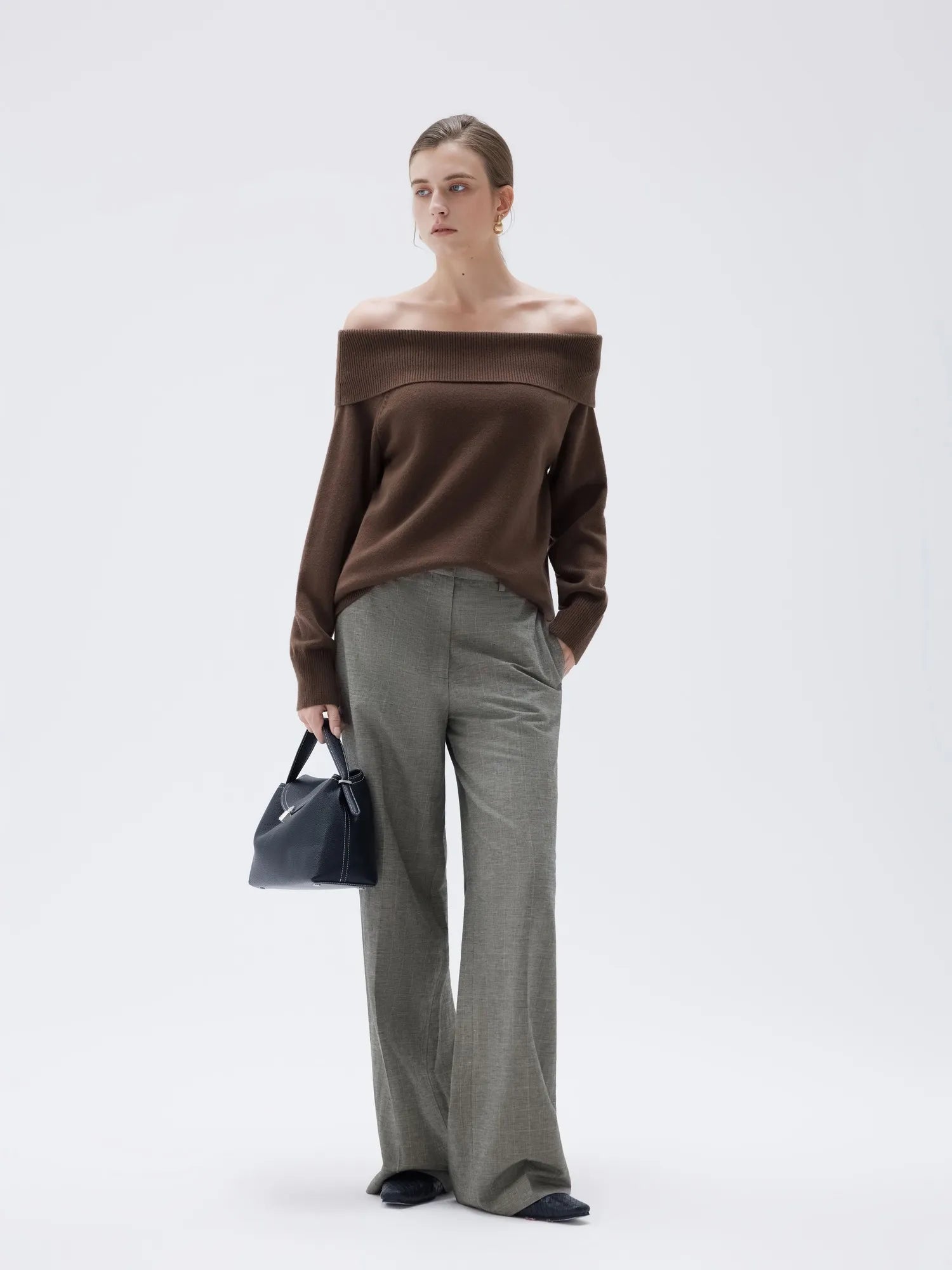 SUUKSESS Women Cashmere Off The Shoulder Sweater Oversized Knit Long Sleeve Tops-SUUKSESS-SUUKSESS