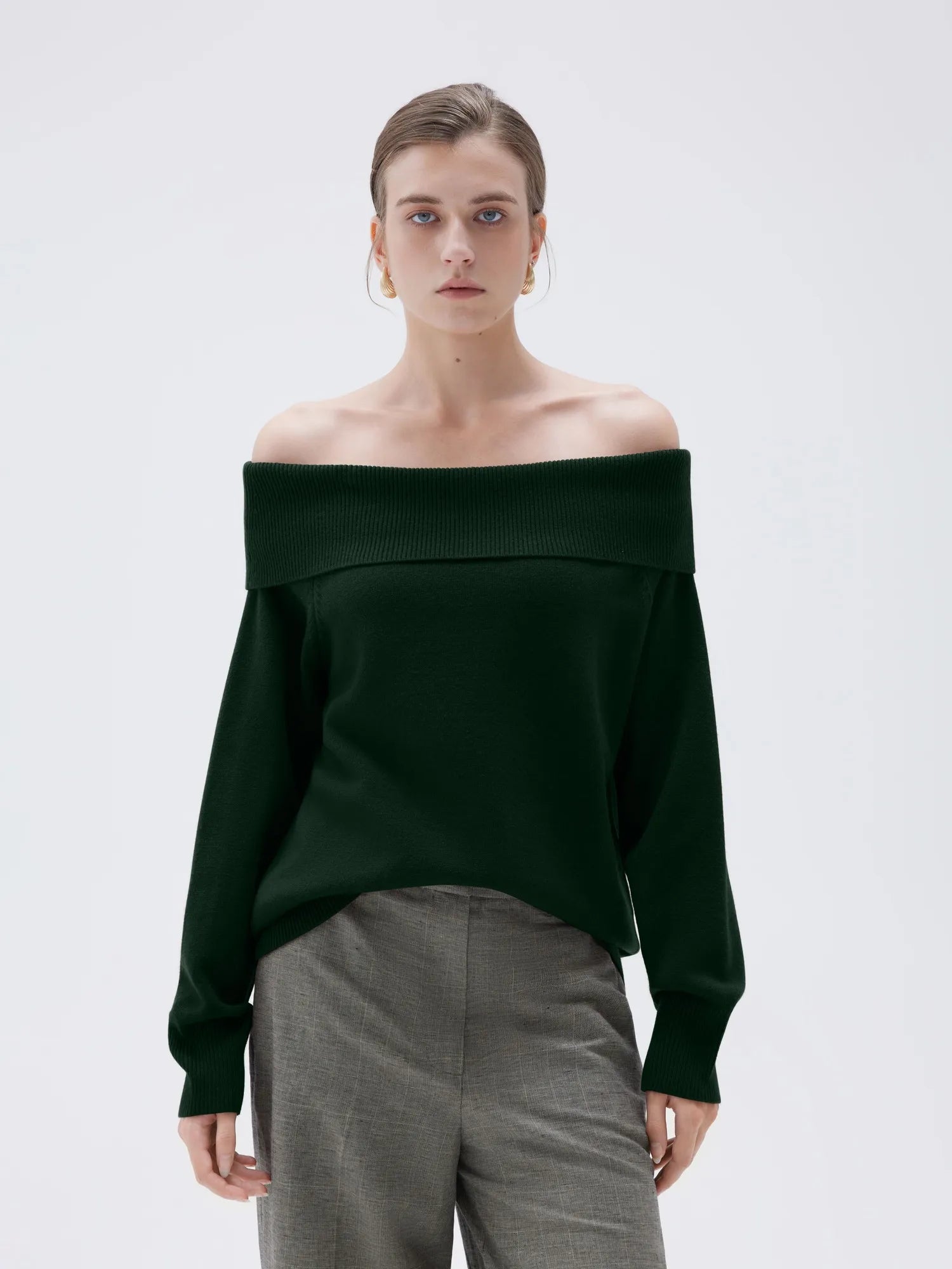 SUUKSESS Women Cashmere Off The Shoulder Sweater Oversized Knit Long Sleeve Tops-SUUKSESS-Green-XS-SUUKSESS