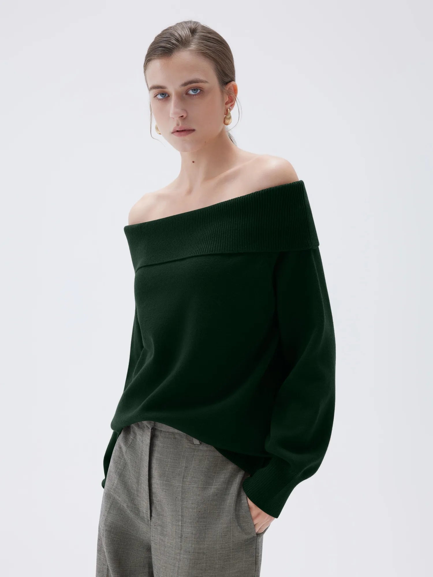 SUUKSESS Women Cashmere Off The Shoulder Sweater Oversized Knit Long Sleeve Tops-SUUKSESS-SUUKSESS