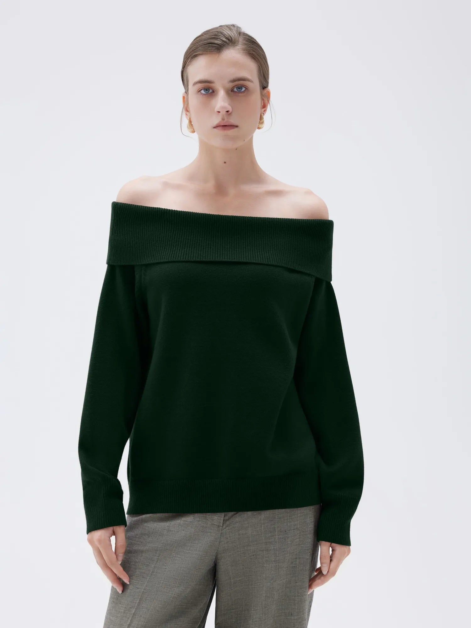 SUUKSESS Women Cashmere Off The Shoulder Sweater Oversized Knit Long Sleeve Tops-SUUKSESS-SUUKSESS
