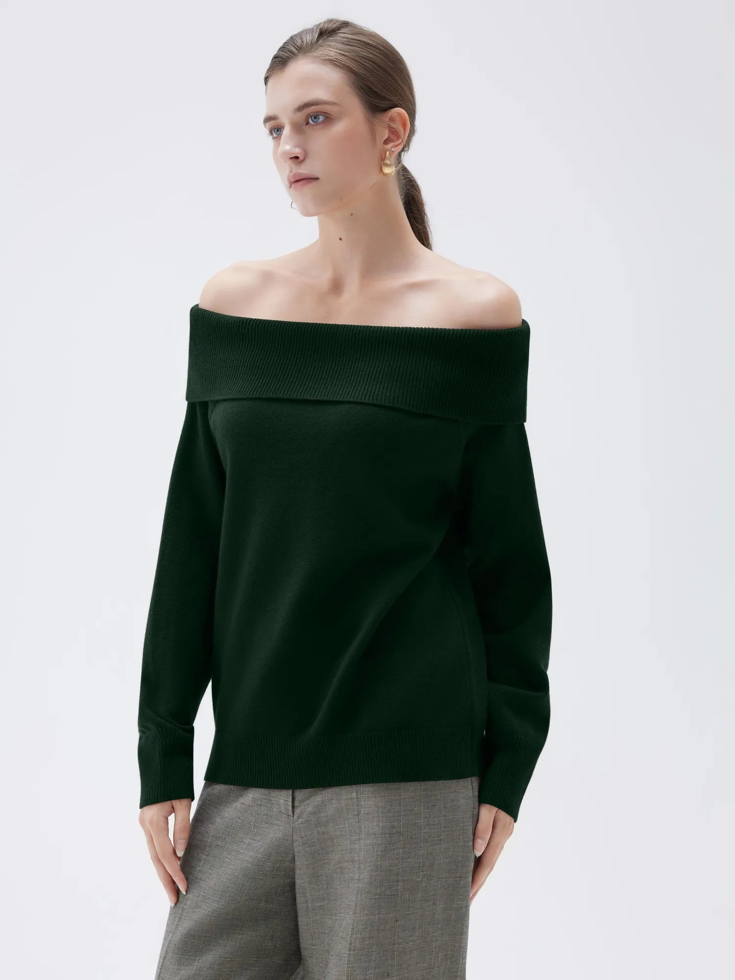 SUUKSESS Women Cashmere Off The Shoulder Sweater Oversized Knit Long Sleeve Tops-SUUKSESS-SUUKSESS